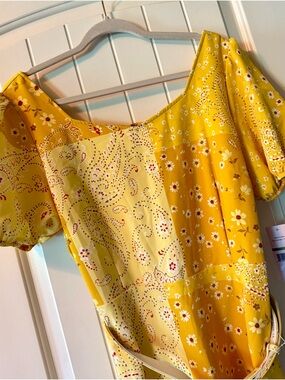 Nanette Lepore Yellow Floral Patchwork Midi Dress NWT